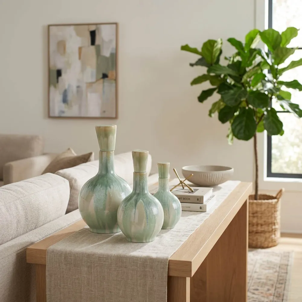 AVAGROVE SET OF 3 GREEN VASES 14 (IN)