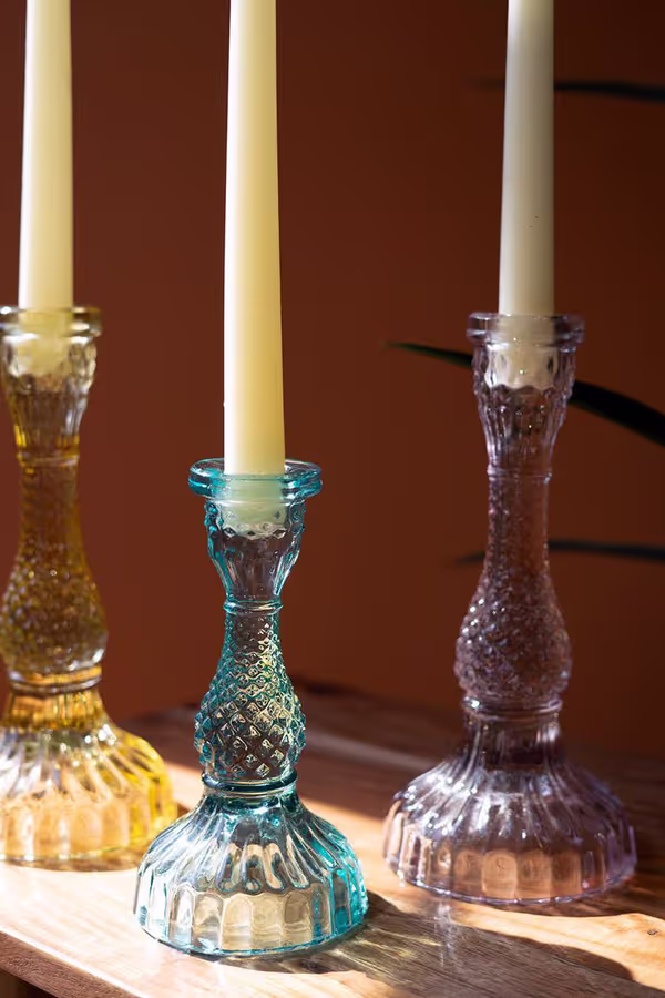 Set of 6 Glass Taper Candle Holders