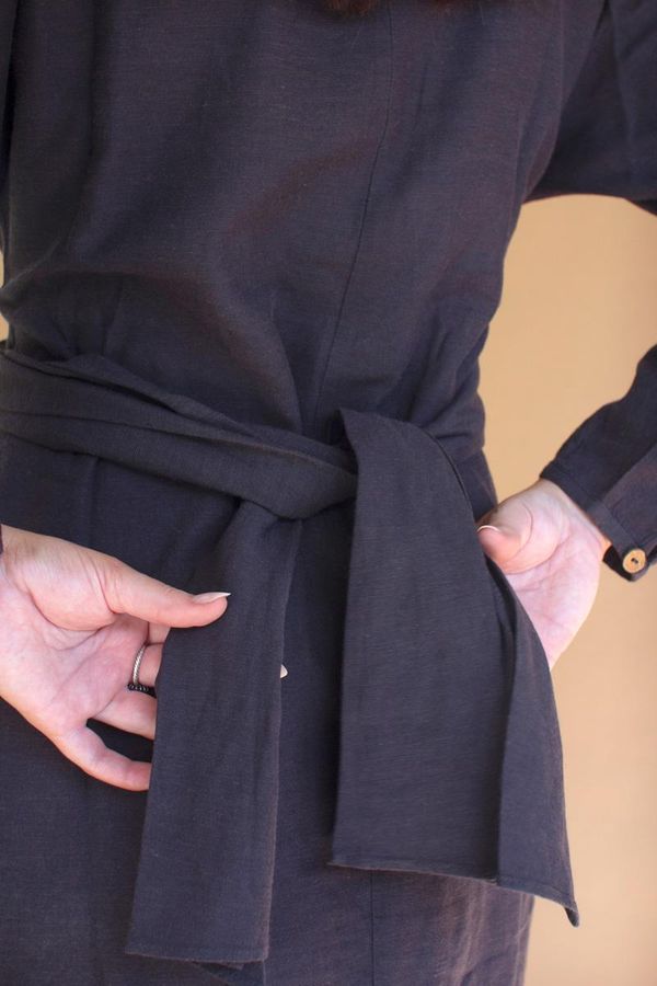 Long-Sleeve Dress with Front-Tie Detail
