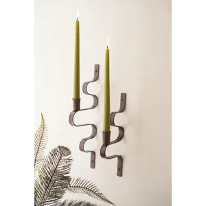 Set of 2 Forged-Iron Wavy Metal Taper Candle Wall Sconces 3