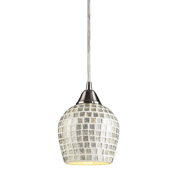 Fusion 5'' Wide 1-Light Mini Pendant - Satin Nickel with Silver Mosaic