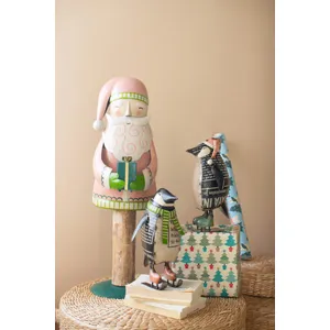 Painted Metal Santa on Wooden Base 2