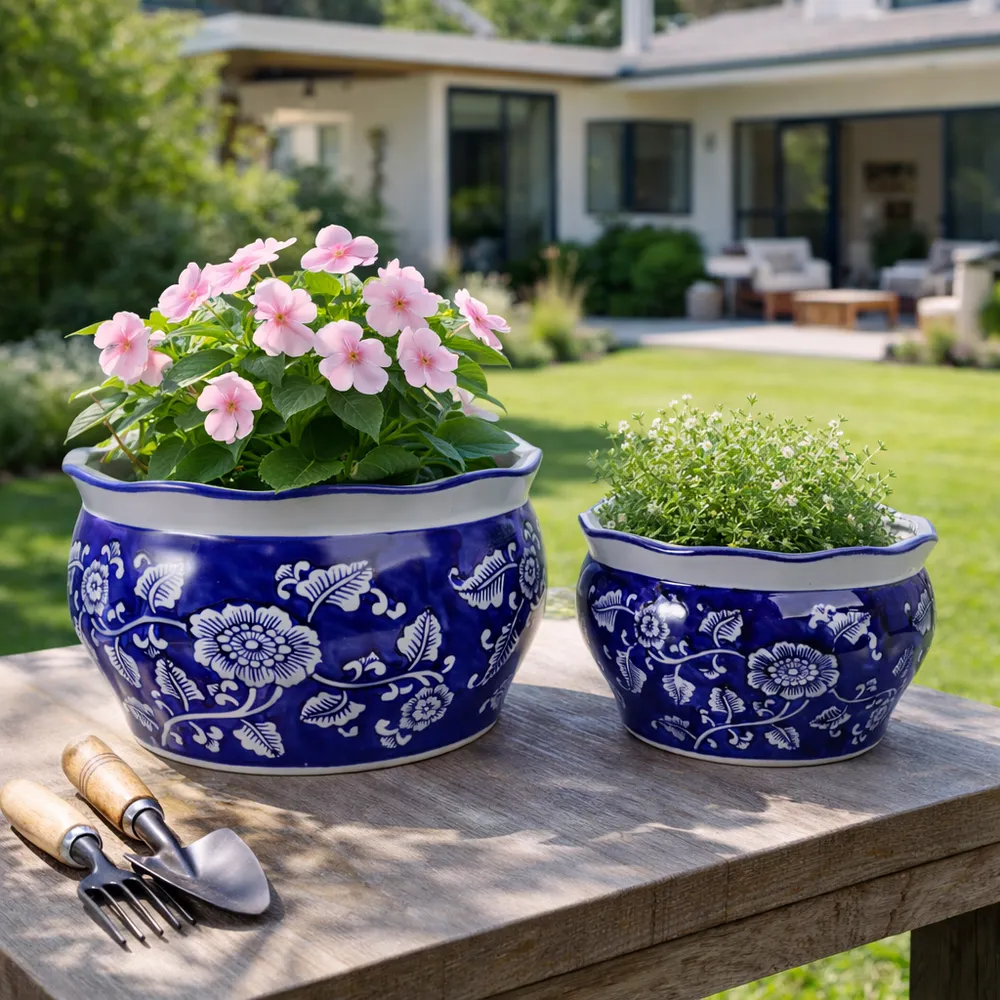 HENLEYDALE SET OF 2 BLUE PLANTER 7 (IN)