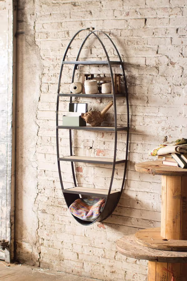 Metal and Wood Oval Wall Shelf
