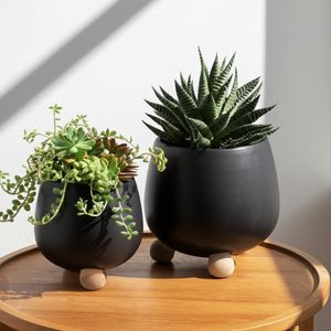 SUTTONOAK SET OF 2 BLACK PLANTER 8 (IN) 10