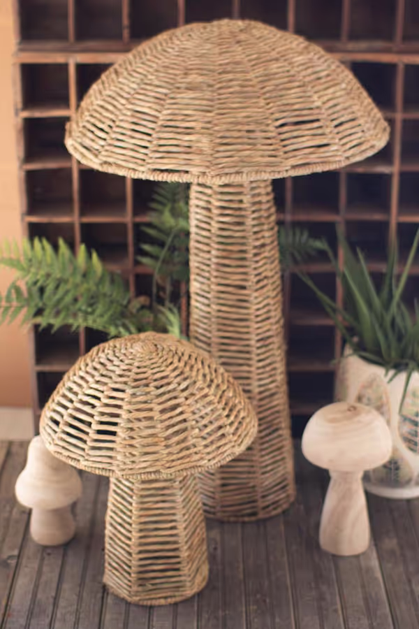 Set of 4 Woven Seagrass Mushrooms