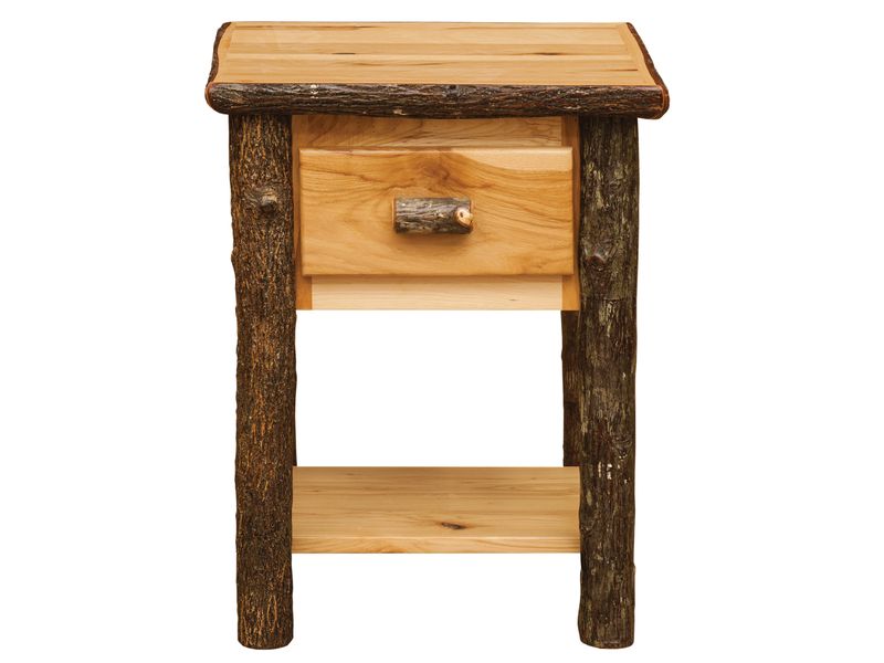 Hickory Log One Drawer End Table with Shelf - Slate 4