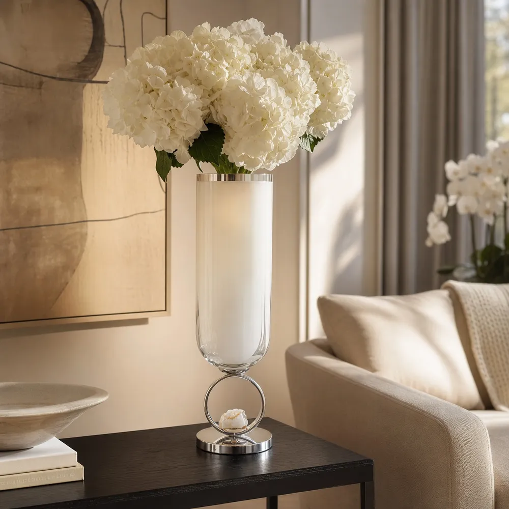 ROCKWIND WHITE GLASS VASE 21 (IN)