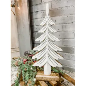 Wooden Tree w/ White & Gold Enamel 7x2x16in 3