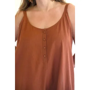 Adjustable Strap Flowy Jumper with Button Detail / Cinnamon 2