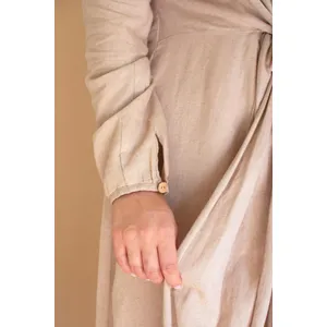 Long-Sleeve Button-Front Dress with Front-Tie Detail / Oatmeal 8