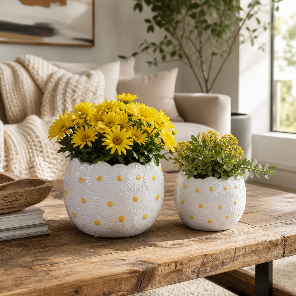 BRONSONRUN SET OF 2 WHITE PLANTER 7 (IN)
