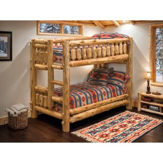 Cedar Log Bunk Bed - Queen/Queen - Ladder Right - Vintage