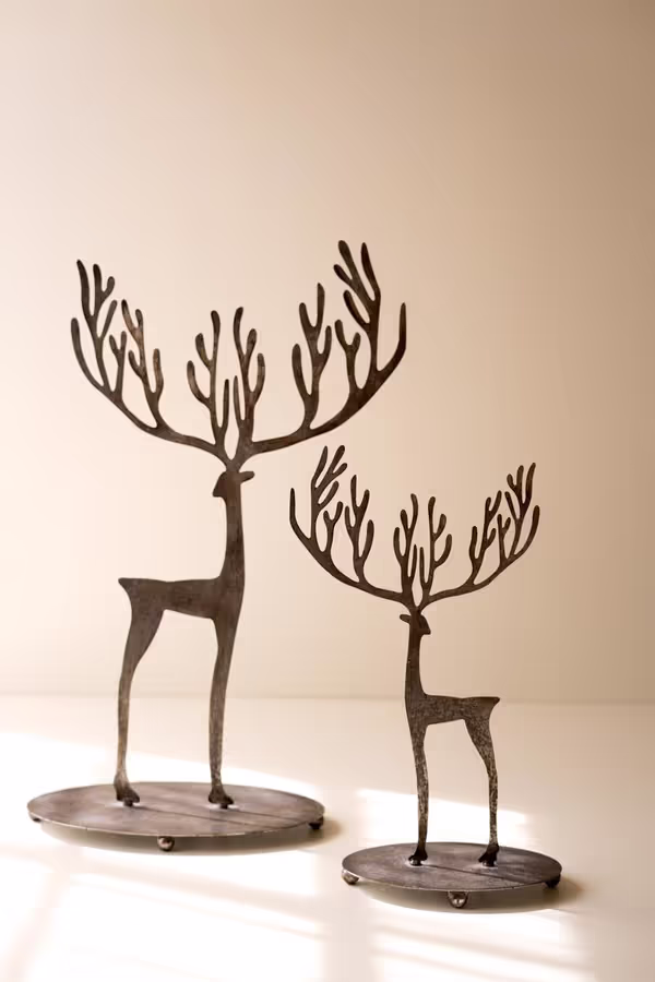 Set of 2 Rustic Metal Reindeer