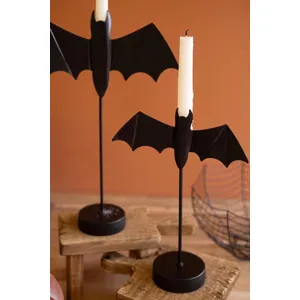 Set of 2 Black Bat Taper Candle Holders 3