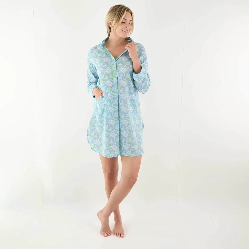 Camellia Blue Cotton Night Shirt