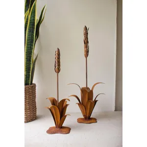 Set of 2 Rustic Metal Aloe Plants with Flowers 1