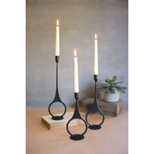 Set of 3 Cast Iron Taper Candle Holders with Ring Detail 1