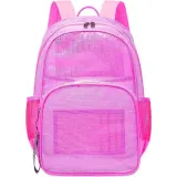 HEAVY NYLON BACKPACK W MESH POCKETS - PINK 1