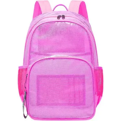 HEAVY NYLON BACKPACK W MESH POCKETS - PINK