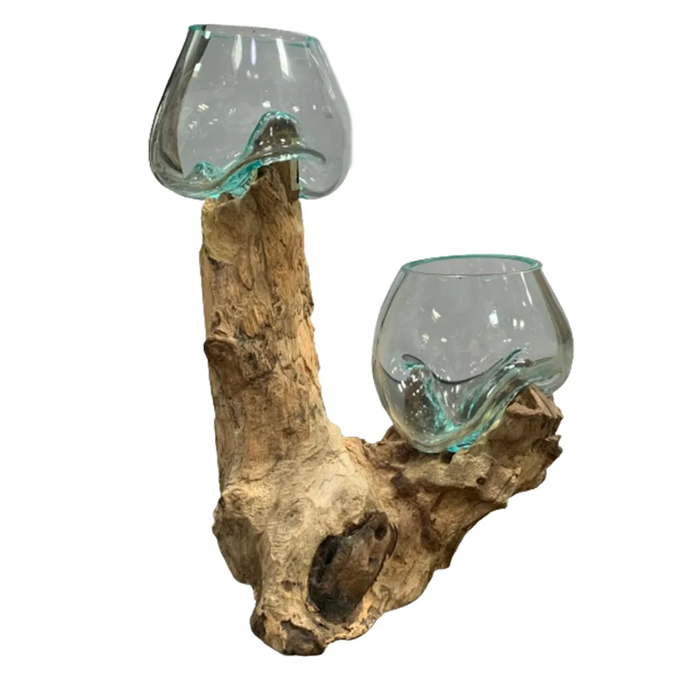 DOUBLE GLASS BOWL ON DRIFTWOOD