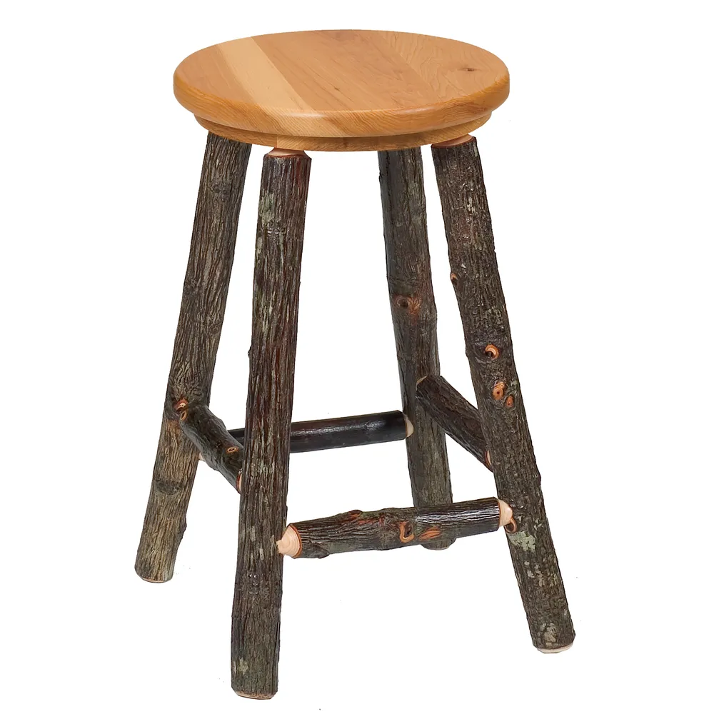 Hickory Log Counter Stool - Wood Seat - Antique Oak - Standard