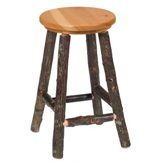 Hickory Log Counter Stool - Wood Seat - Antique Oak - Standard