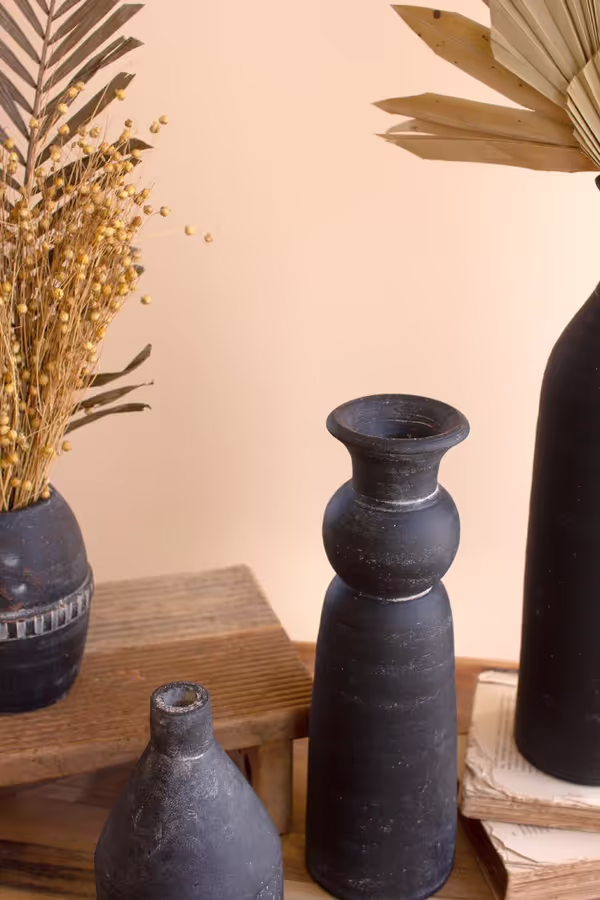 Set of 5 Modern Black Clay Vases