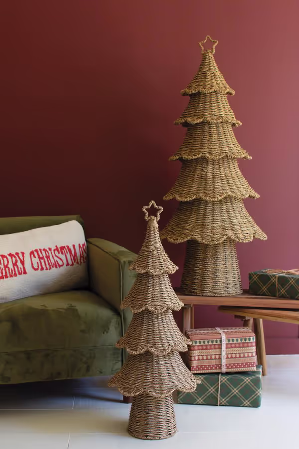 Set of 2 Woven Vine Christmas Trees