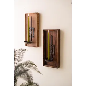 Wooden Wall Sconce with Repurposed Iron Ladle Candle Holder 1