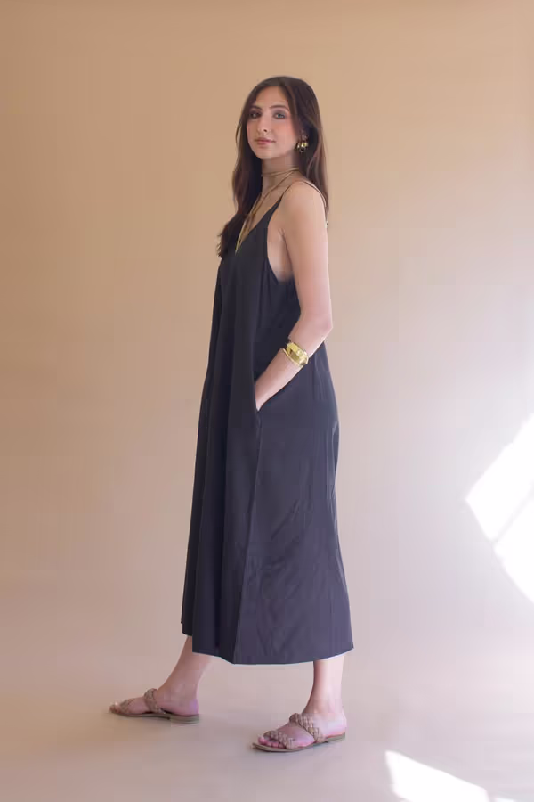 Adjustable Strap Flowy Jumper with Button Detail