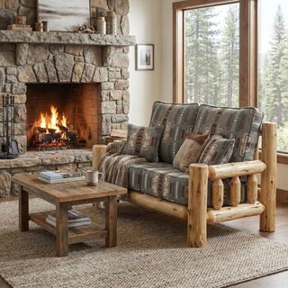 Cedar Log Loveseat - Natural - Premium Fabric - Seat:  Fabric TBD;   Backrest:  Fabric TBD