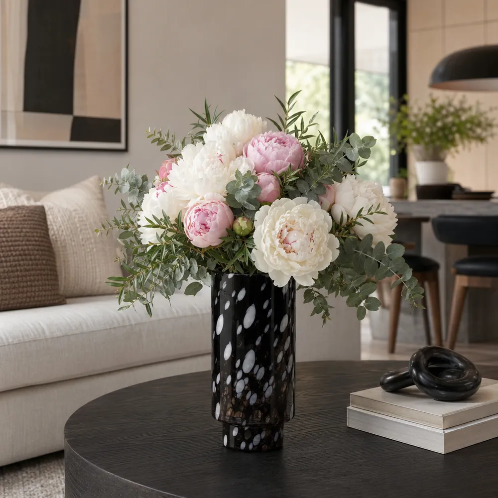 BAKERWOOD BLACK GLASS VASE 13 (IN)