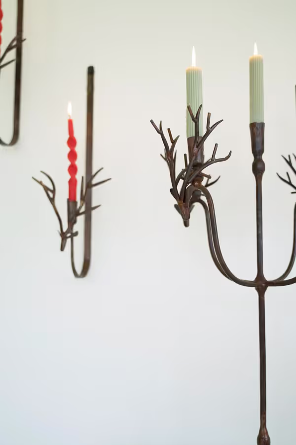 Forged Rustic Iron Deer Candelabra