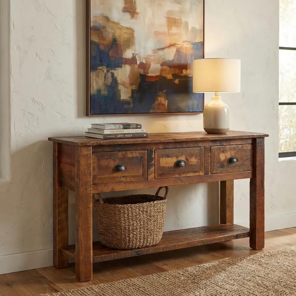 Barnwood Three Drawer Console Table