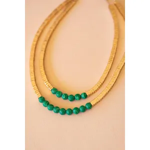 Gold-Tone Metal and Glass Bead Double Swag Necklace 2