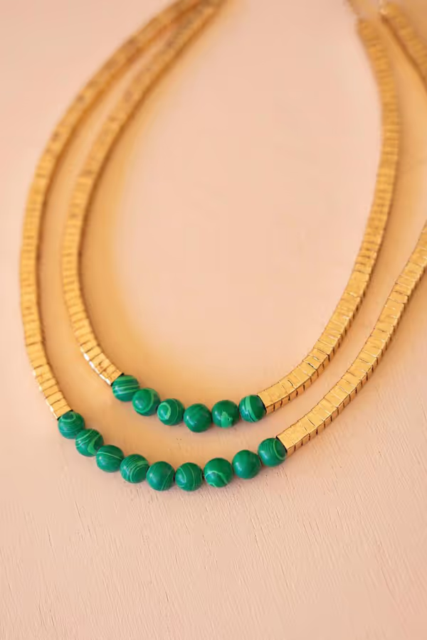 Gold-Tone Metal and Glass Bead Double Swag Necklace