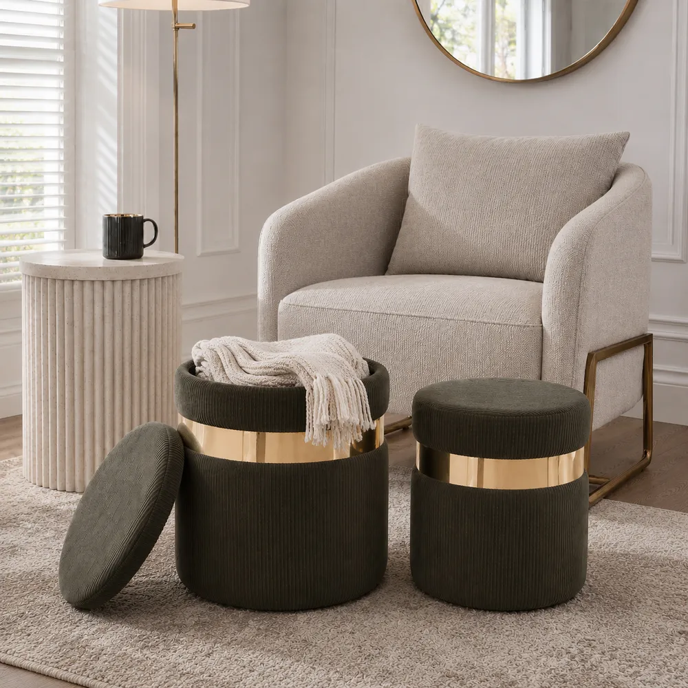 GORDENRIDGE SET OF 2 GREEN OTTOMANS 18 (IN)
