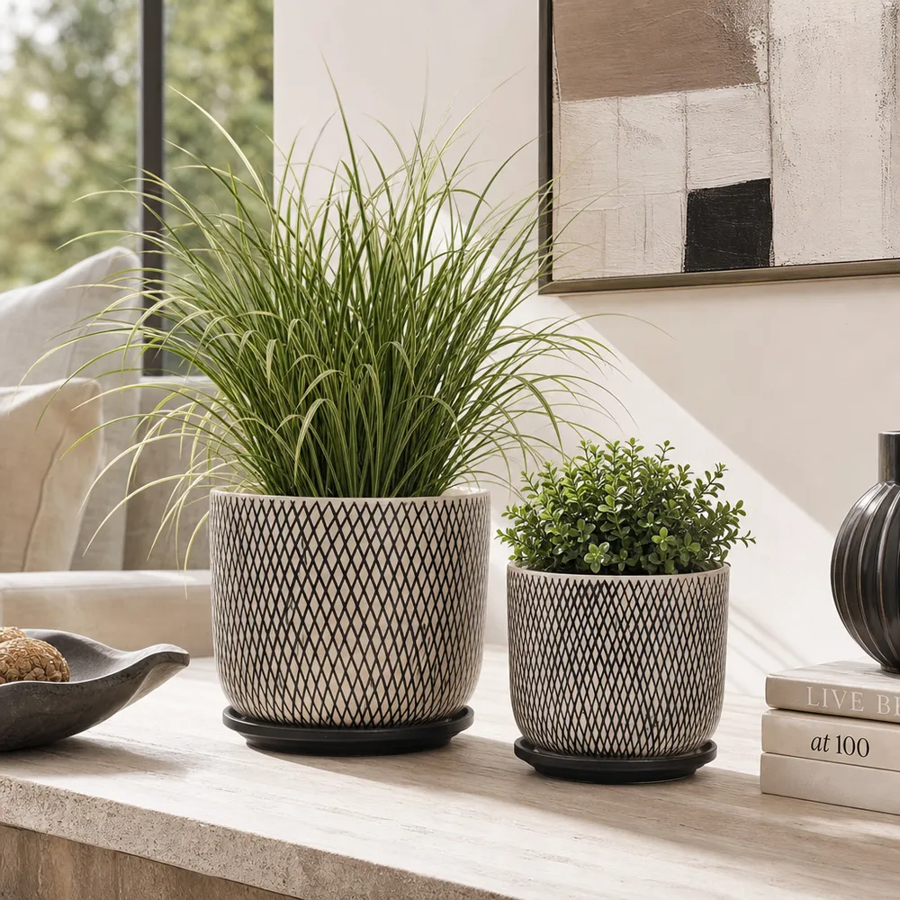 RAFECLIFF SET OF 2 BLACK PLANTER 7 (IN)