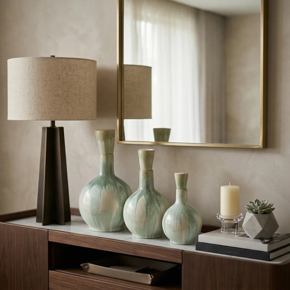 AVAGROVE SET OF 3 GREEN VASES 14 (IN)