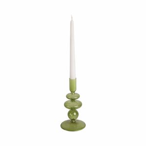 7" VINTAGE GLASS TAPER CANDLE HOLDER, OLIVE 3