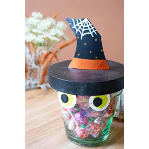 Painted Metal Witch Hat with Glass Pot 2
