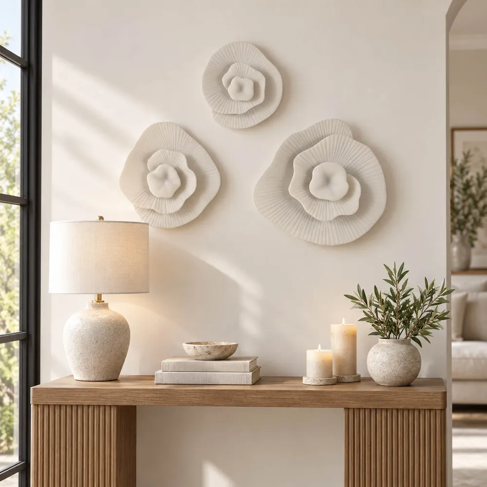 FRAZIERLAKE SET OF 3 WHITE WALL SCULPTURES 13 (IN)