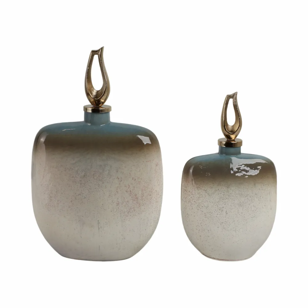 DAVINFORD SET OF 2 BLUE GLASS VASES 18 (IN)