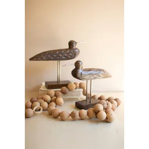 Set of 2 Carved Wooden Shorebirds on Stands 1