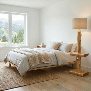 Cedar Log Floor Lamp without Lamp Shade - with Shelf - Weathered