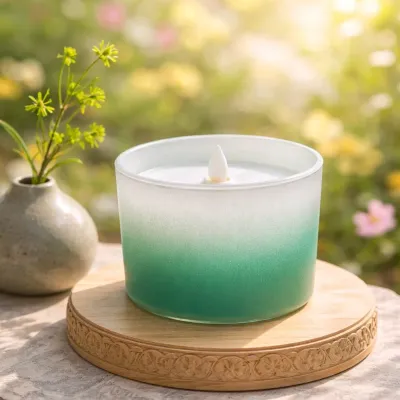 Green Faded Paint Glass Wax Candle 4.4x3.2in