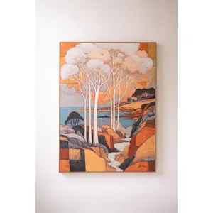 Framed Landscape with White Trees Painting 4