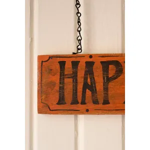 Hand-Hammered Painted Metal Bat with Happy Haunting Sign Wall Hanging 5