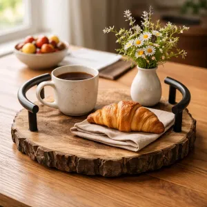Dark Wood Bark Tray With Aluminum Handle 10x10x3in 1